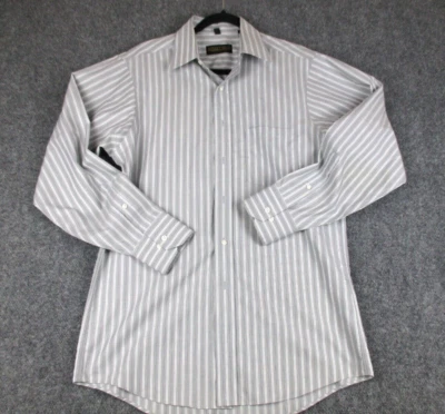 Camisa de vestir Donald Trump para hombre manga larga gris a rayas abotonadas talla 16 (32-33) Foto 1 de 4