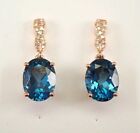 3Ct Oval Lab Created London Blue Topaz Dangle Drop Earrings 14K Rose Gold Plated