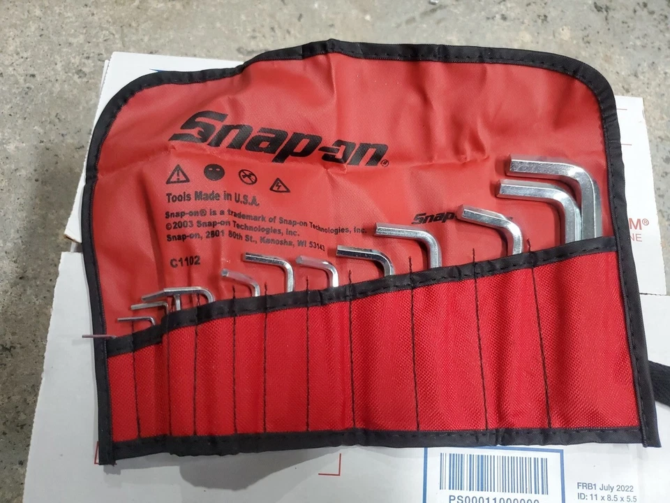 Snap-on L Shaped Hex Key Wrench Set Sae C1102 3/8" to .028" USA - Image 1 of 2
