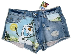 LADIES DISNEY FROZEN OLAF SNOWMAN DENIM CUT OFF SHORTS UK SIZE 8 - Picture 1 of 3