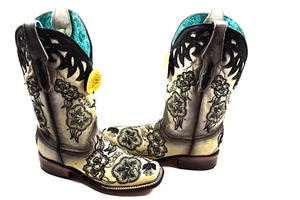 Corral Women's 10 M White Overlay Western Boot - Square Toe - A4163 - Picture 1 of 10