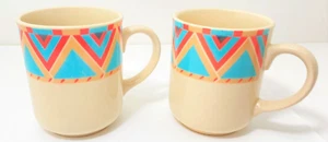 Sango Stoneware Zuni 1988 Southwestern Print 25247 Cup Mug Vintage set of 2 Vtg - Picture 1 of 8
