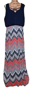 Three Pink Hearts - Sleeveless Navy Top / Chevron Skirt Maxi Dress - Women's 2X - Picture 1 of 3