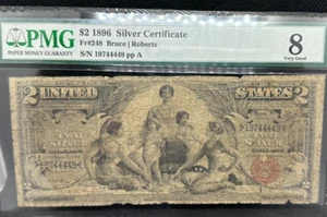 1896 $2 Educational Silver Certificate PMG VG Very Good 8 Great Example of a Rag - Picture 1 of 2