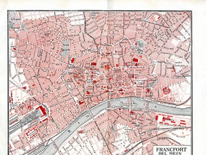 1920s Antique Frankfurt Francfort on Main ORIGINAL 11" City View Map Wall Decor - Picture 1 of 1