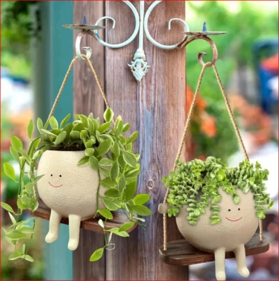 Cestas para colgar plantas encantadoras macetas con cara oscilante macetas suculentas balcón Foto 1 de 4