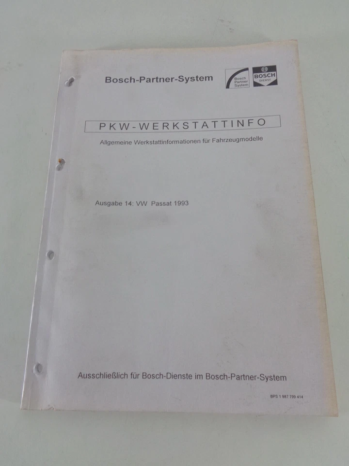 Manual De Taller De Bosch Para VW Passat B4 Tipo 3A Fecha 07/1994 - Imagen 1 de 1