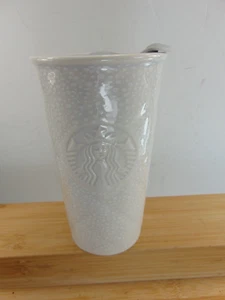 STARBUCKS 2016 LT. GRAY Quilted Mermaid Logo Ceramic Travel Tumbler W/ Lid 10 oz - Picture 1 of 4