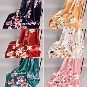 Blumenmuster Seide Satin Hijab Schals Bright-Coloured Quadratisch Halstuch Haa① - Picture 1 of 21