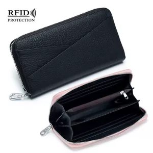 Portafoglio donna cerniera vera pelle pochette lunga porta carte telefoniche borsetta - Foto 1 di 27