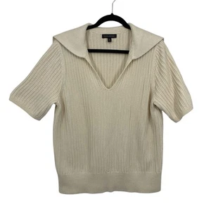 Banana Republic Sailor Collar Sweater Women size Large Ivory Beige Short Sleeves - Picture 1 of 7