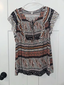 CATO WOMEN'S TOP SIZE LARGE CAP SLEEVES, PAISLEY FLORAL PRINT - Picture 1 of 5