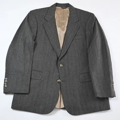 复古美国制造 Bill Blass 38S 棕色人字形羊毛粗花呢西装外套运动外套 — 第 1/4 张图片