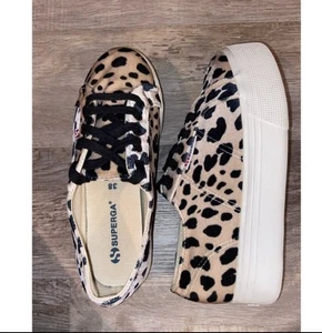 Superga Animal Print Cream w/Black Laces Chunky Canvas Sneakers EU38 US7.5 (L) - Picture 1 of 10