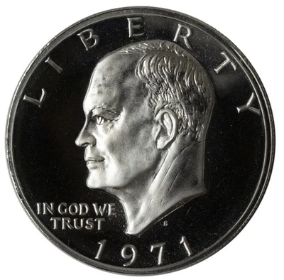1971 -S Silver Eisenhower (IKE) Proof Cameo Dollar Peg Leg Variety - Image 1 of 4
