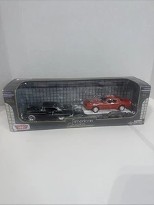 American Classics 1/43 MOTOR MAX 55 CHEVY+77 FIREBIRD W/Trailer Set NIB Rare HTF - Picture 1 of 8