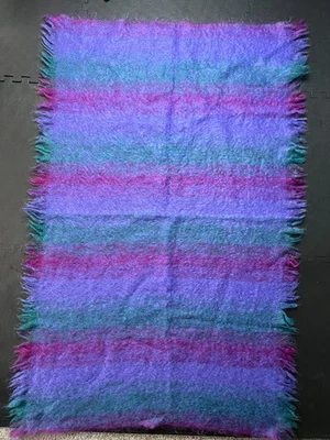 Винтажный Avoca Weavers Ирландии плед клетку с бахромой Mohair шерсти фиолетовый синий - Изображение 1 из 4