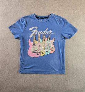 Fender T Shirt Kids Youth M (8/10) Blue Rainbow Guitar Short Sleeve Graphic - Picture 1 of 6