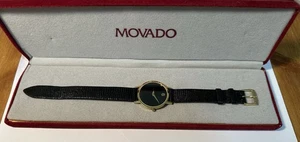 Genuine MOVADO Museum Quartz Watch 87-33-882 Gold Black Lizard Band Used - Picture 1 of 15