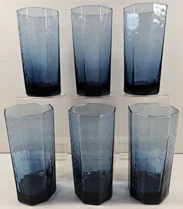 6 Libbey Facets Cobalt Highball Glases Set Vintage Octagon Textured Tumblers Lot - Picture 1 of 24