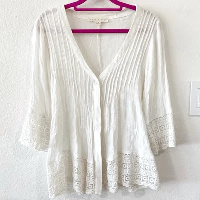 Lovestitch Lace Open Front Shirt Women S White Cotton Boho Cottagecore Crochet - Image 1 of 4