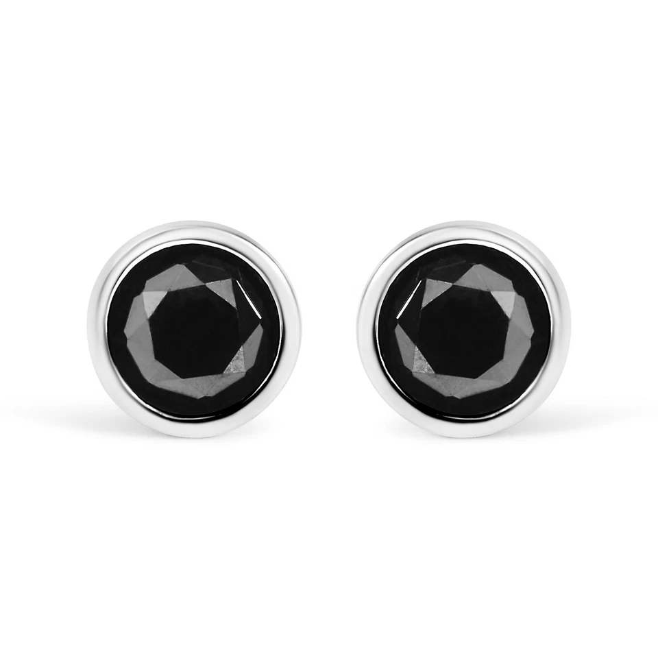 14K Gold Round-Cut Black Diamond Bezel-Set Stud Earrings - Image 1 of 1