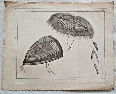 Hüte Eingeborene Oonalashka Kupferstich aus James Cook Voyages 1774 Onalaska - Bild 1 von 3