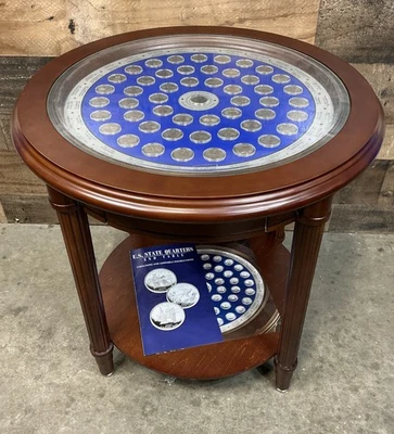 Danbury Mint Uncirculated US State Quarters End Table Wood Display Great! - Image 1 of 4
