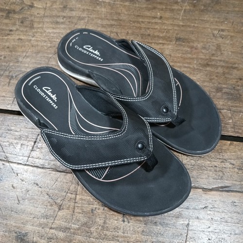 CLOUDSTEPPERS Clarks donna taglia 10 M sandali scarpe gancio passante nero infradito