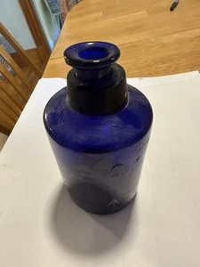 Antique Vintage Hand Made Blue Cobalt Glass Jar Ink Bottle - Picture 1 of 8