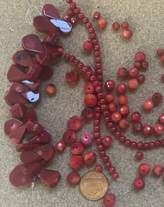 Beautiful Variety Of Red Coral Beads For Jewelry Making /Round, Facet, Teardrop, - Picture 1 of 4