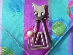 Atelier del Fino-Taxco Sterling Cat Brooch w/Natural Pearl Mid Mod - Picture 1 of 6