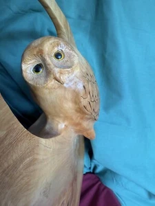 Larry Roberts Hand Carved Wood Burl Sculpture Art Owl Wall Hanger Signed - Picture 1 of 8