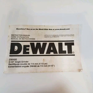 DeWalt DW400 Manuale Istruzioni per Smerigliatrice Angolare Solo Libretto Senza Attrezzo Incluso - Foto 1 di 5