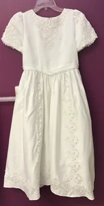 VTG Jr Bridesmaid 1st Communion Occasion Girl’s Dress Sz 12 Veil Pearls Sequin - Picture 1 of 17
