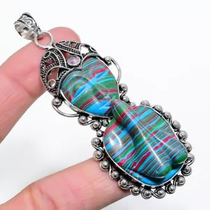 Praying Lady - Rainbow Calsilica, Amethyst Gemstone Jewelry Pendant 3.47" KP-369 - Picture 1 of 1