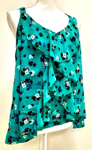 NWOT LC Lauren Conrad Women's XL Tank Top Racer Back Lace Ruffle Teal Floral - Picture 1 of 12