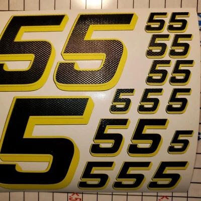 Matte Black-w/Gloss Carbon Fiber yellow #5's Racing Numbers Vinyl Decal Sheet Rc - Image 1 of 4