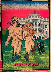 STREAKIN' USA VINTAGE 1970's BLACKLIGHT HEADSHOP POSTER By WESTERN GRAPHICS - Picture 1 of 8
