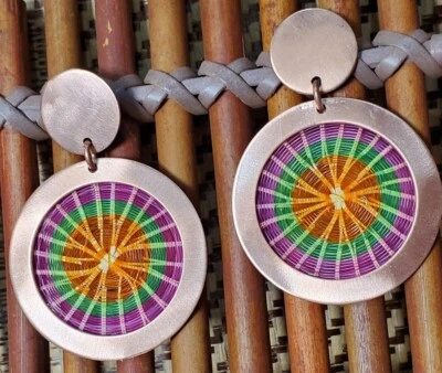 Chilean horsehair and copper earrings- multi-colored horsehair copper earrings-H - Image 1 of 4