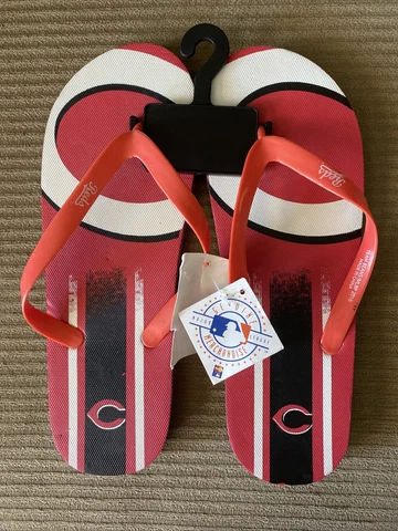 Cincinnati Reds Flip Flops Genuine Merchandise XL 11-12 Men's Red White Thongs Cover