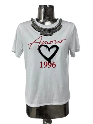 RIVER ISLAND T-Shirt Size Medium 12 NEW AMOUR & Neck Trim Womens Top EU38 RRP£30 - Image 1 of 4