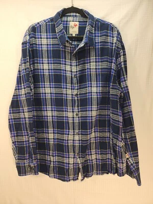 Eq Shirt Mens 2xl Plaid Flannel Blue White Button Up Down Casual 100% Cotton  - Image 1 of 4