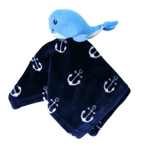 HB Hudson Baby Blue Whale Anchor Print Soft Lovey Security Blanket 14 x 14 - Picture 1 of 10