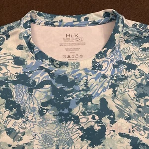 HUK Mens Aqua Blue Icon X Tide Change Fade Performance Fishing Shirt Shirt 2XL - Picture 1 of 7