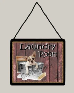 Wall Sign (Plaque) - Laundry Room - Old Washtub with Cute Puppy Dog - (Reddish) - Picture 1 of 3