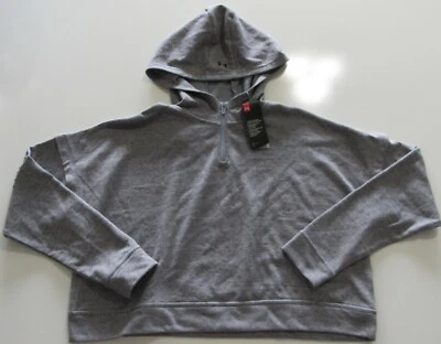 安德玛女式 UA 竞争对手短希瑟灰色连帽衫 1351806-035 全新无标签 — 第 1/4 张图片