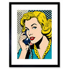 Halftone Hello Comic Book Style 1950s Woman Telephone Framed Art Print 9X7