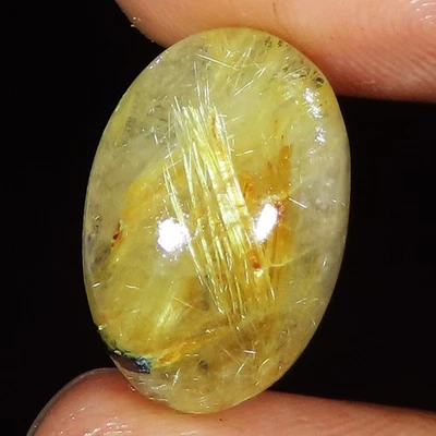 12.75 Cts Natural Golden Rutile Quartz Oval Cabochon Gemstone 11x18x7 mm LM-298 - Image 1 of 4