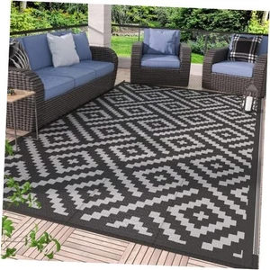 Outdoor Teppich für Terrassenauflösung, wasserdichte Matte, wendbar 5'x8' schwarz & grau - Bild 1 von 7